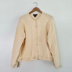 VINTAGE Lands End Cottagecore Crochet Cardigan embroidered